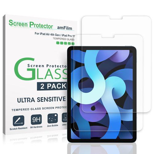 amFilm iPad Air 4 / iPad Pro 11 inch Glass Screen Protector Ultra Sensitive (2-Pack)