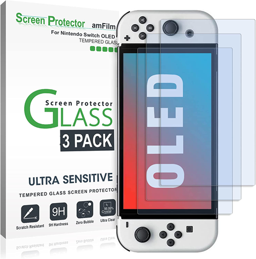 amFilm Nintendo Switch OLED Glass Screen Protector (3-Pack)