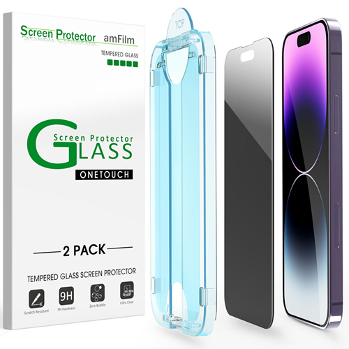 amFilm iPhone 14 Pro Privacy Glass Screen Protector 2-Pack - TechMatte