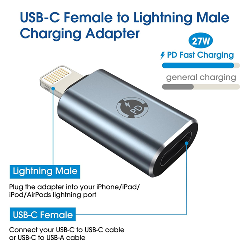 USB Type C Female to Lightning Male Adapter, USB-C Cable with